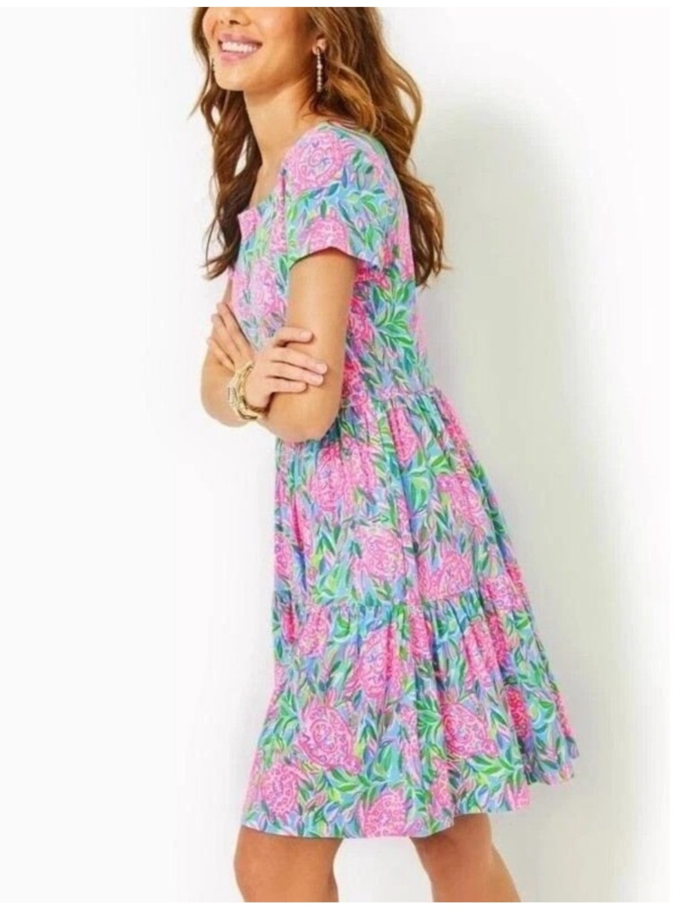 Lily Pulitzer Geanna Swing Mini Dress Size Large Turtle Print Pink Green - Picture 3 of 8